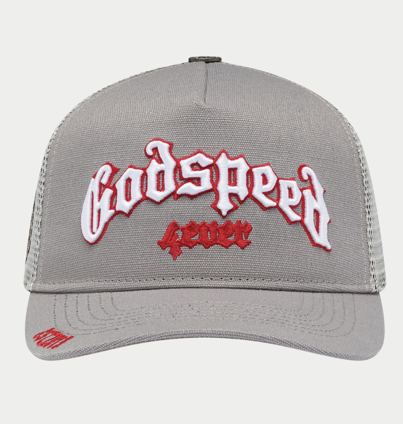 GODSPEED Forever Grey and Red Outline FOREVER TRUCKER HAT